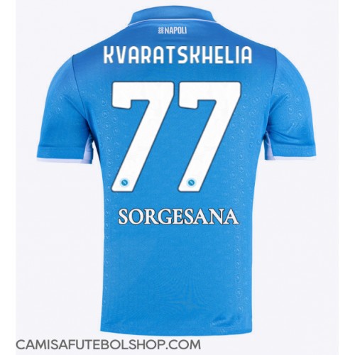 Camisa de time de futebol SSC Napoli Khvicha Kvaratskhelia #77 Replicas 1º Equipamento 2024-25 Manga Curta